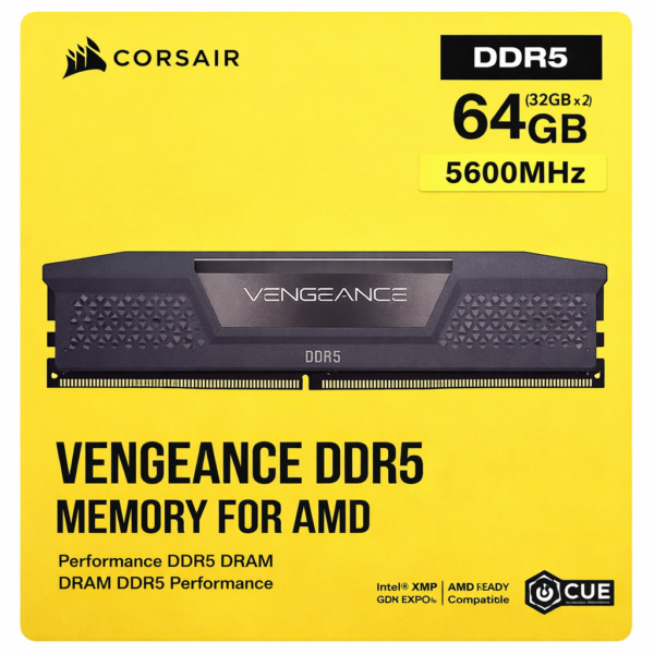 CORSAIR VENGEANCE® 64GB (2x32GB) DDR5 DRAM 5600MTs CL40 Memory Kit — Black